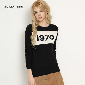 Women 1970 letter pullover Long Sleeve Sweater hot fashion star top Letter 1970 Knitting Tops