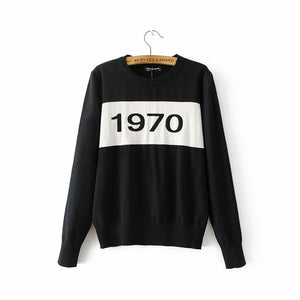 Women 1970 letter pullover Long Sleeve Sweater hot fashion star top Letter 1970 Knitting Tops