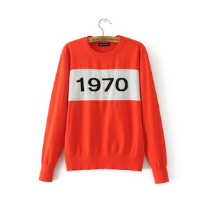 Women 1970 letter pullover Long Sleeve Sweater hot fashion star top Letter 1970 Knitting Tops