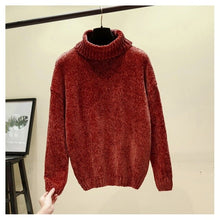 Load image into Gallery viewer, Chic Vintage chenille Cashmere Womens Full sleeve Gold velvet Sweaters Winter Ladies Solid Turtleneck Loose female jumpers 2019
