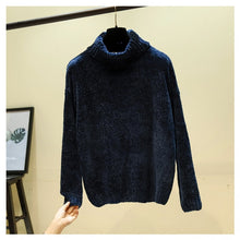 Load image into Gallery viewer, Chic Vintage chenille Cashmere Womens Full sleeve Gold velvet Sweaters Winter Ladies Solid Turtleneck Loose female jumpers 2019
