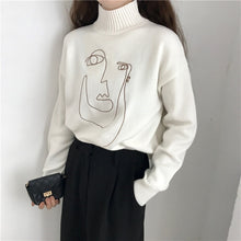 Load image into Gallery viewer, Geometric Face Winter Turtleneck Women Pullover Sweater Long Sleeve Loose Female Knitting Jumper Sweater Slim Ladies Sweater
