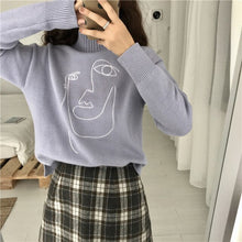 Load image into Gallery viewer, Geometric Face Winter Turtleneck Women Pullover Sweater Long Sleeve Loose Female Knitting Jumper Sweater Slim Ladies Sweater
