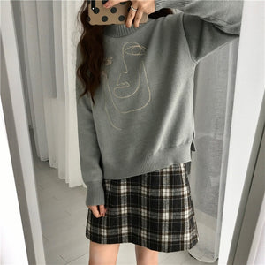 Geometric Face Winter Turtleneck Women Pullover Sweater Long Sleeve Loose Female Knitting Jumper Sweater Slim Ladies Sweater